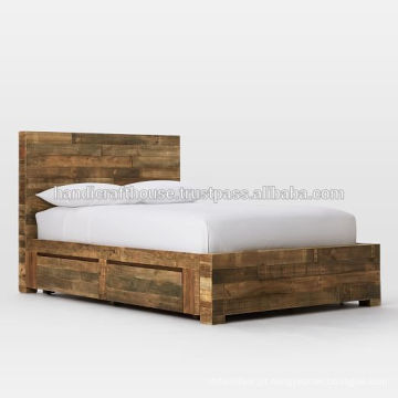 Cama king size de armazenamento em madeira